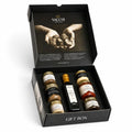 Coffret cadeau Luxury à la truffe ouvert, contenant sept produits italiens à base de truffes
