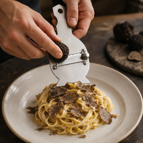 Trancheuse à truffes réglable en acier inoxydable pour obtenir de fines lamelles de truffe fraîche sur des pâtes chaudes