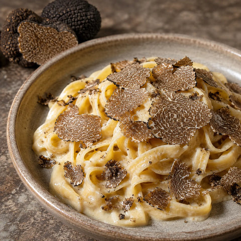 Truffe de Bourgogne surgelée – Tuber uncinatum râpé sur des pâtes crémeuses