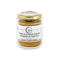 Pot de crème aux cèpes et truffe blanche avec couvercle doré et étiquette blanche