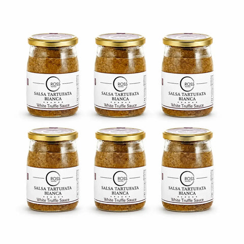 Six 500 g jars of mushroom-based White Tartufata sauce with 2% Tuber borchii
