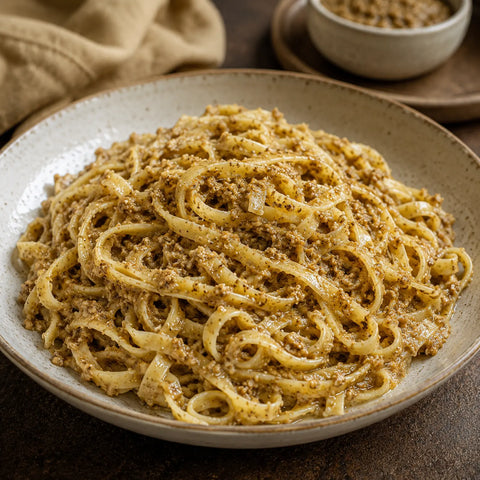 White Tartufata sauce with Tuber borchii incorporated into warm pasta