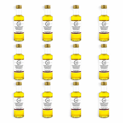 Douze bouteilles de 100 ml d’huile d’olive à la truffe blanche avec 2 % d’arôme de Tuber magnatum
