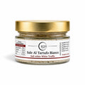 Sel à la truffe blanche avec morceaux de truffe en pot de verre de 120 g avec couvercle doré