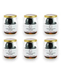 Six jars of Whole Truffle in Brine with black truffles and gold lids